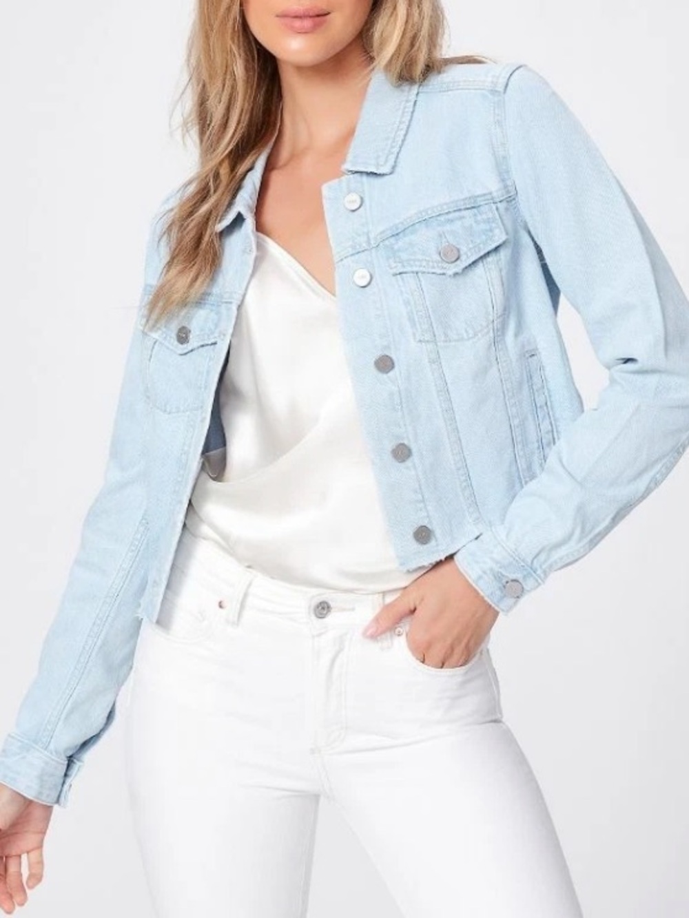 PAIGE Pale Blue Cropped Denim Jacket